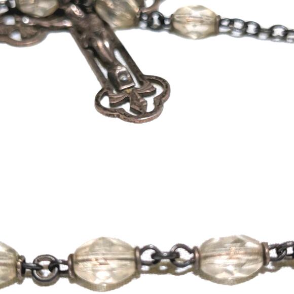 Vintage Catholic Rosary Beads Filigree Sterling Silver Austrian Crystal Patina - Picture 10 of 13